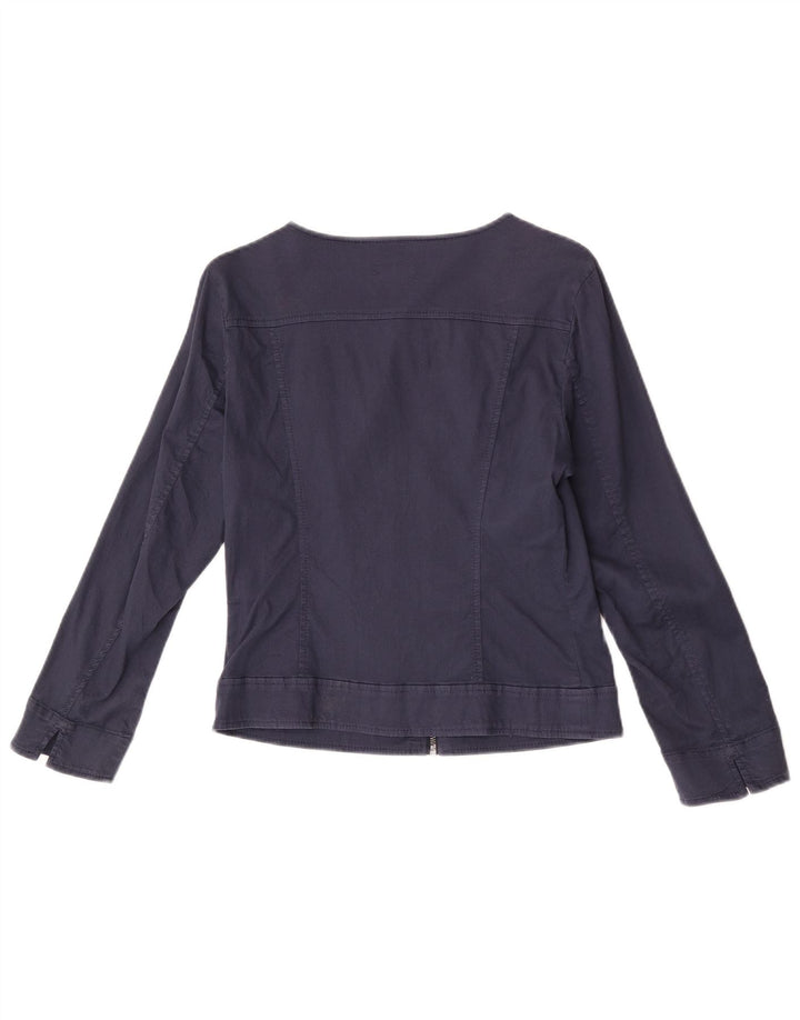 Benetton Womens 3/4 Sleeve Bomber Jacket UK 8 Small Bleu Marine Coton