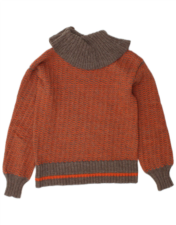 VINTAGE Femmes Roll Neck Jumper Pull UK 10 Petit Chevron Orange