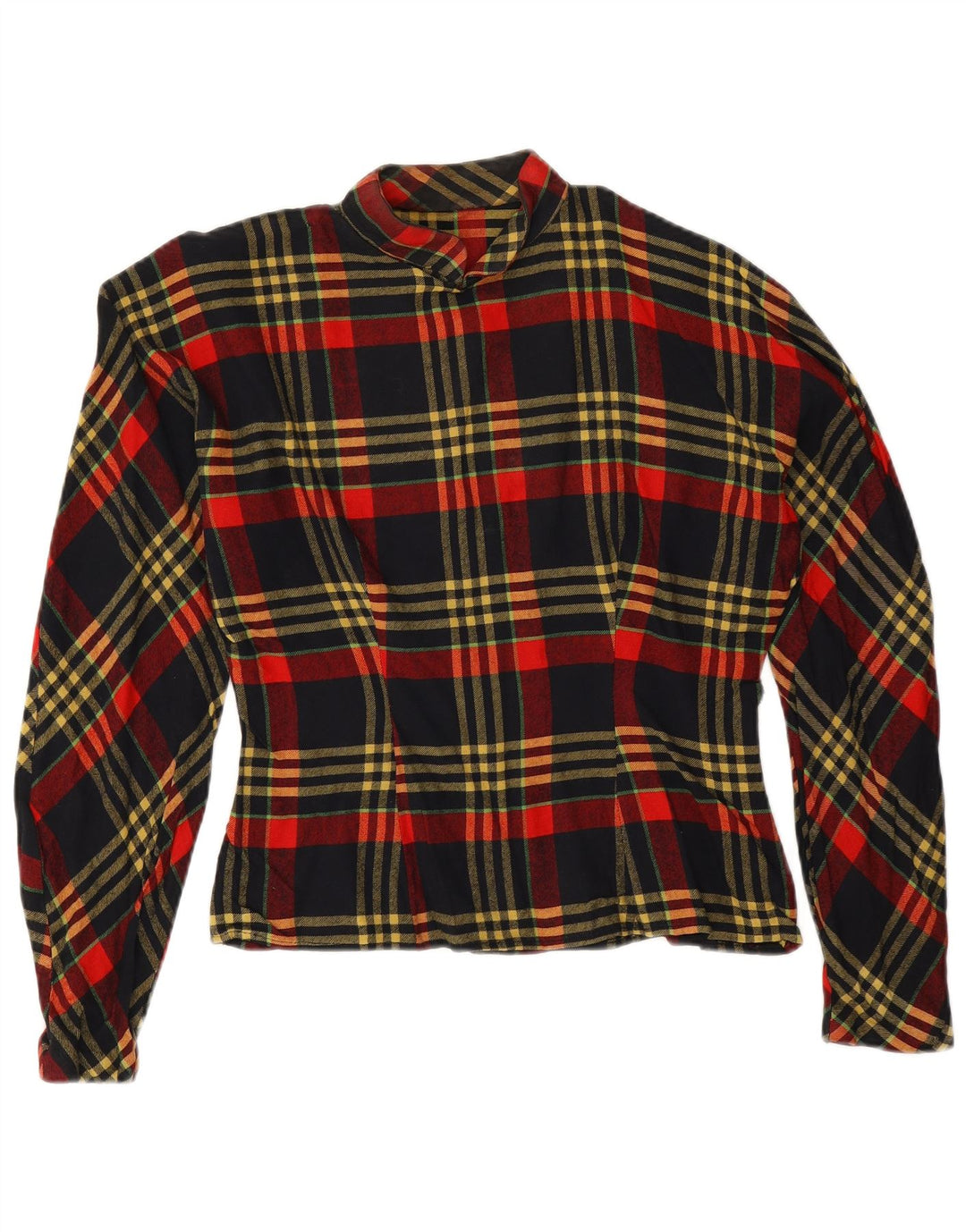 vintage Femme Manches Longues Blouse Top UK 14 Grand Carreau Rouge