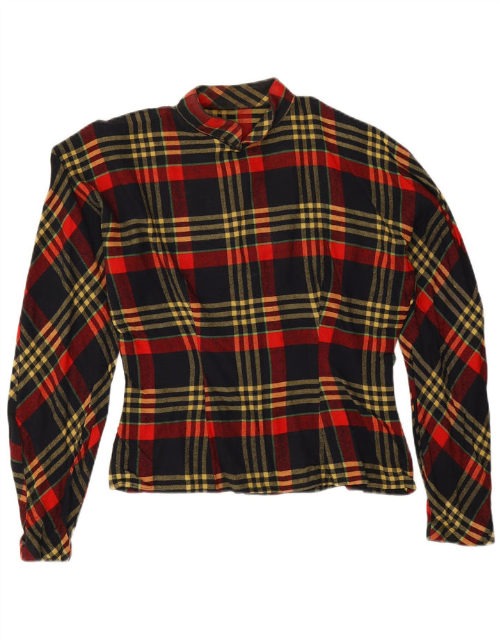 vintage Femme Manches Longues Blouse Top UK 14 Grand Carreau Rouge