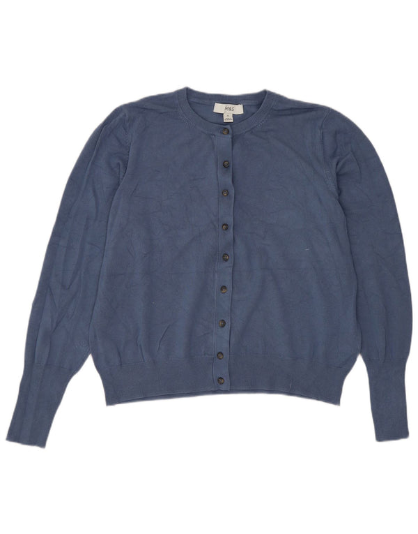 Marks & Spencer Pull cardigan court pour femme UK 16 Large Bleu Viscose