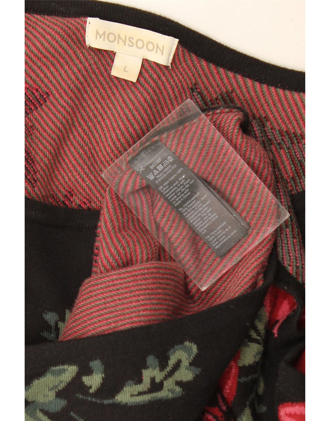 MONSOON Robe pull à manches longues pour femme UK 16 Grand coton floral noir