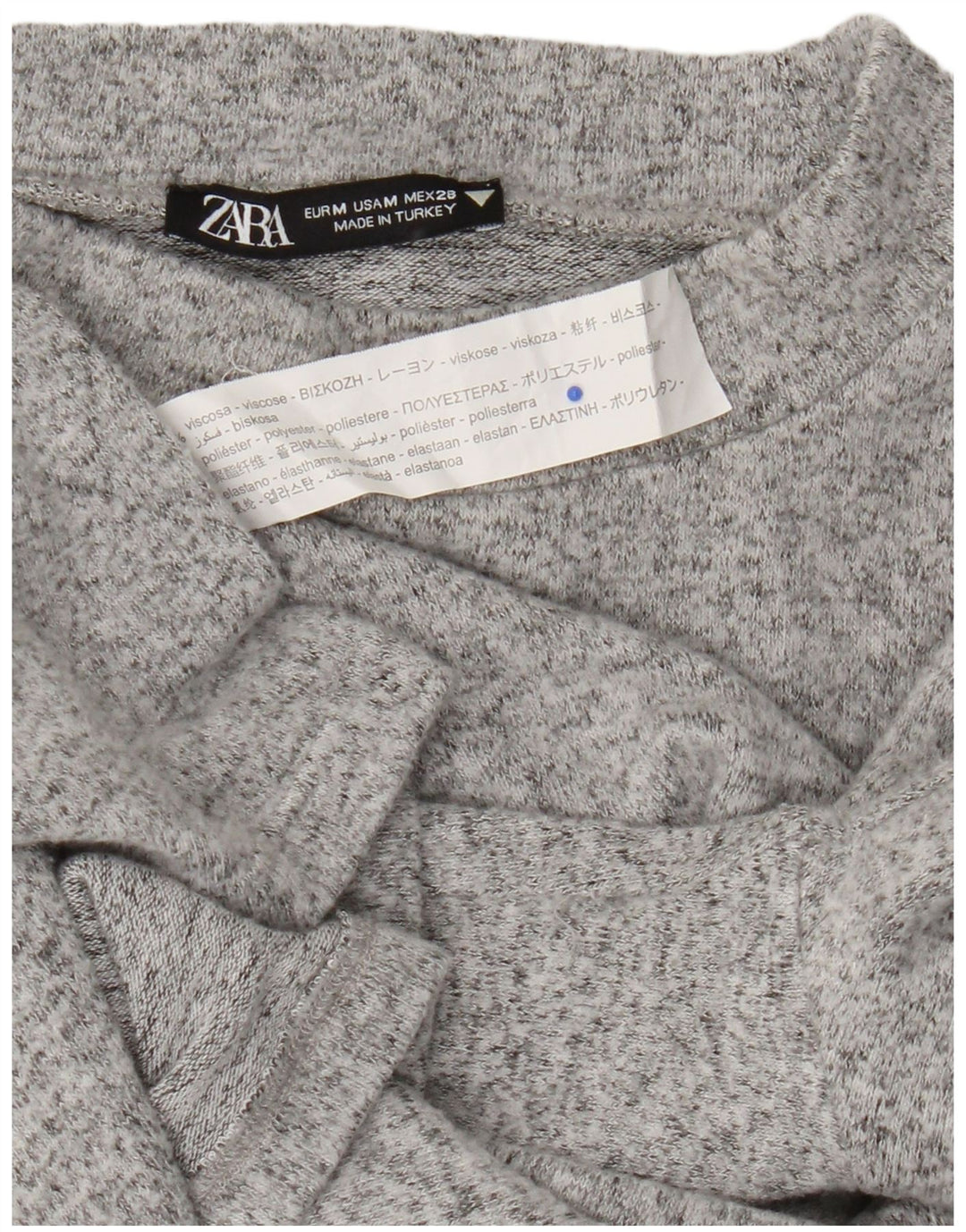 Zara Femme Top Manches Longues UK 12 Gris Moyen Viscose Moucheté