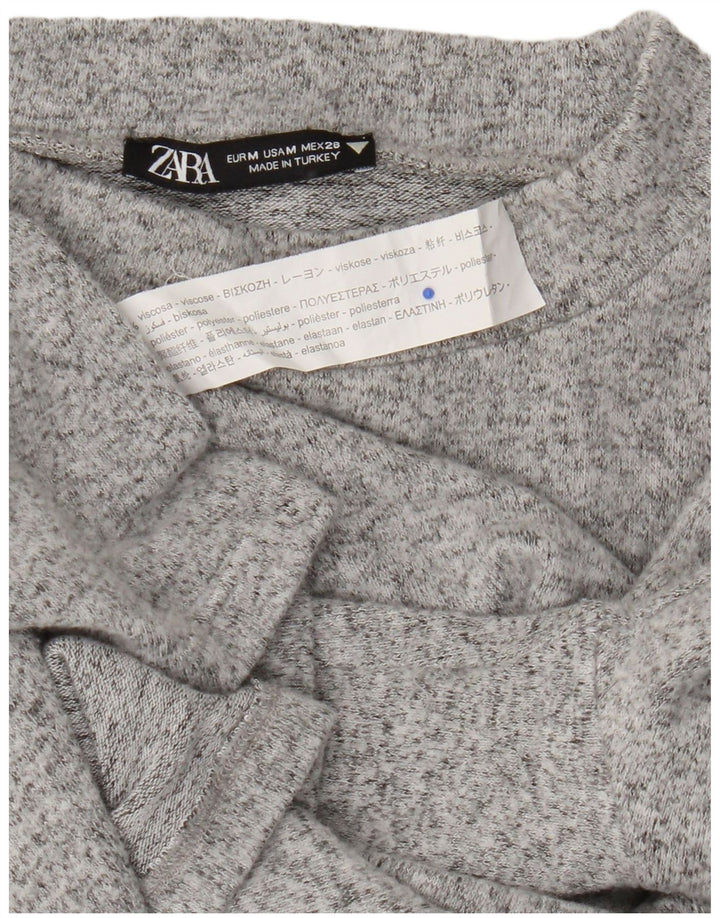 Zara Femme Top Manches Longues UK 12 Gris Moyen Viscose Moucheté