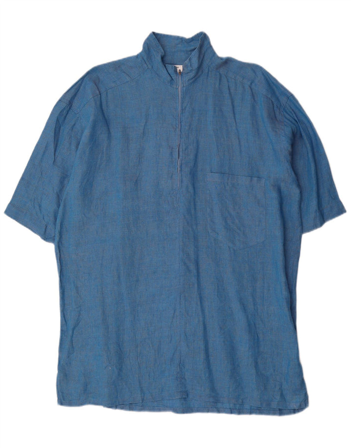 Valentino Chemise pull à manches courtes pour homme Taille 43 17 XL Lin bleu
