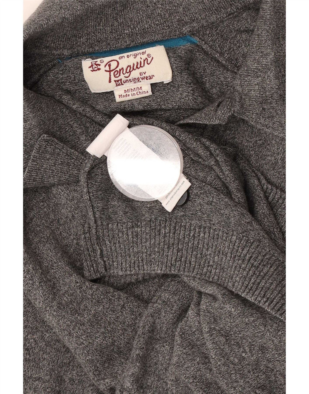 Penguin Pull Col Polo Homme Gris Moyen Moucheté Coton