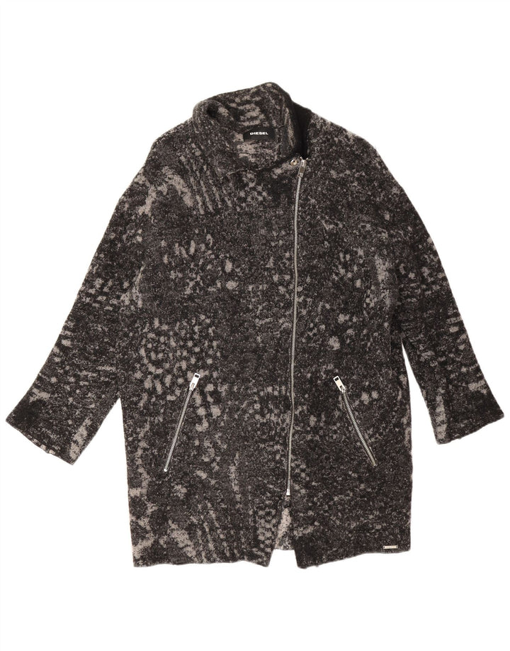 Diesel Manteau surdimensionné pour femme UK 16 Grande laine noire à imprimé animal