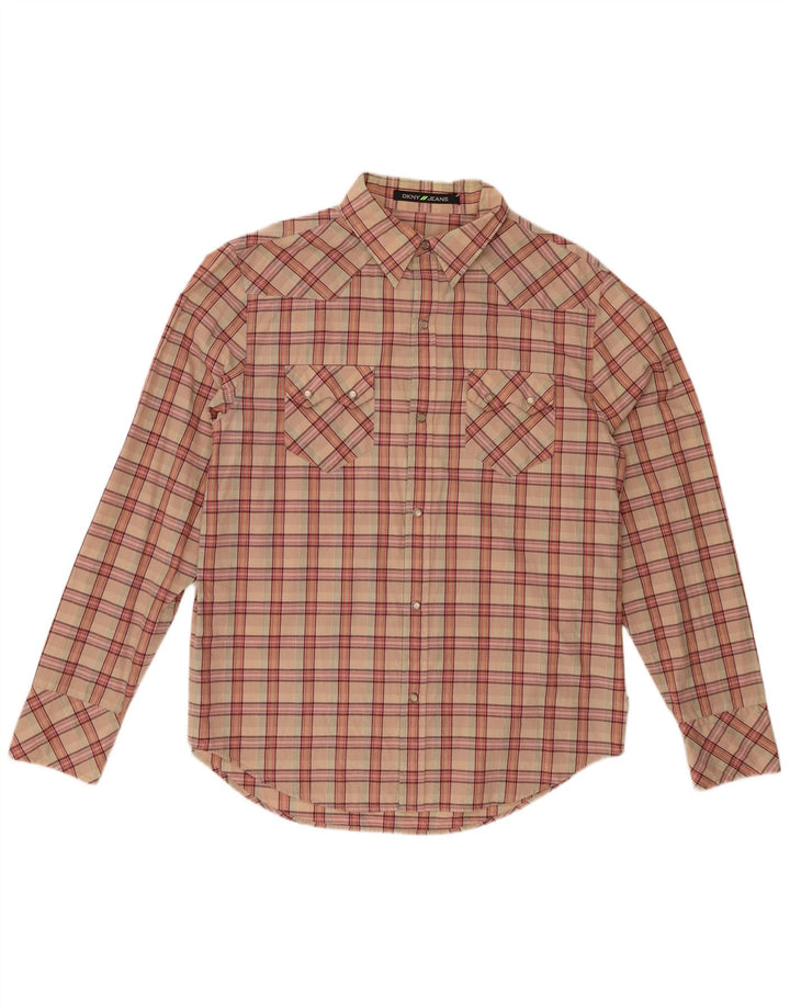 DKNY Chemise Homme Carreaux Beige Moyen Coton