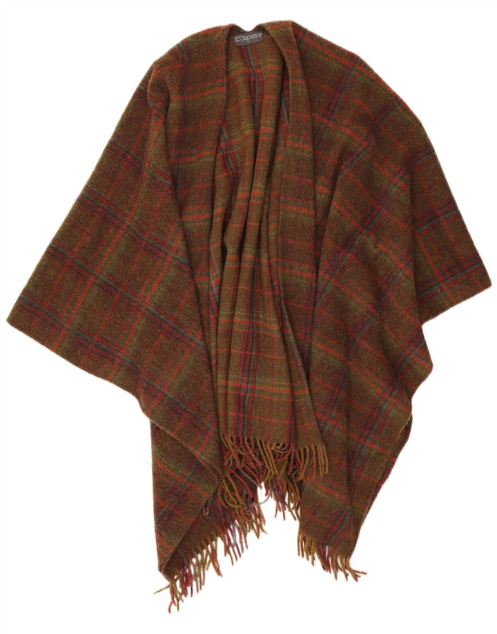 Superior Poncho Ouvert pour Femme UK 16 Grande Laine à Carreaux Marron