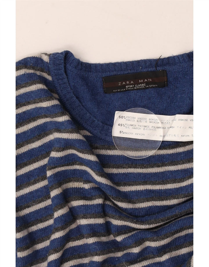 Zara Homme Pull Col Ras Du Cou Rayé Bleu Moyen Viscose