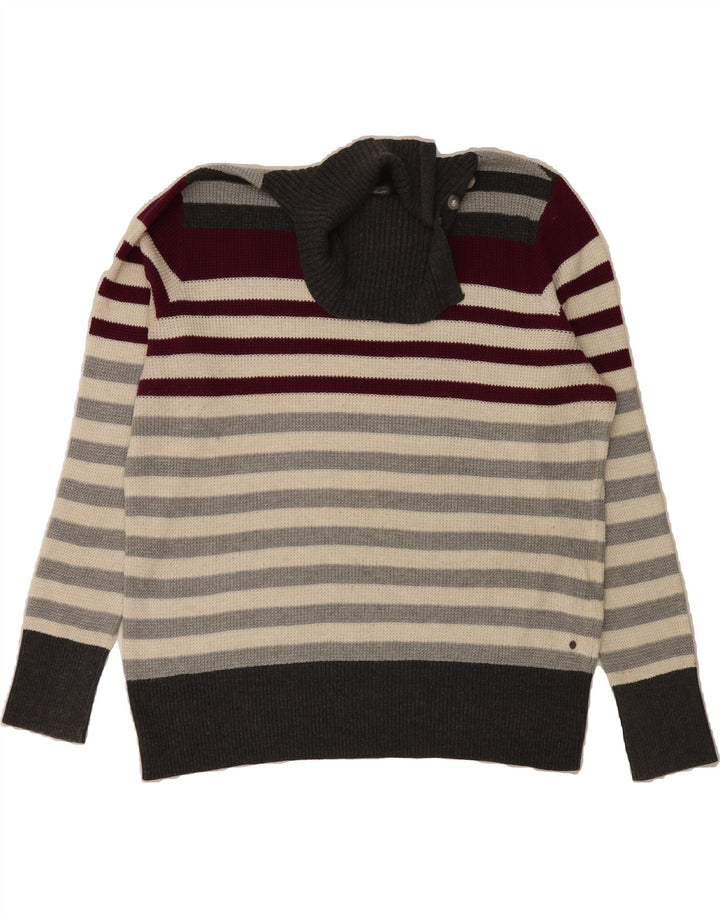 EDDIE BAUER Mens Roll Neck Jumper Sweater 2XL Grey Striped Cotton Vintage Eddie Bauer and Second-Hand Eddie Bauer from Messina Hembry 