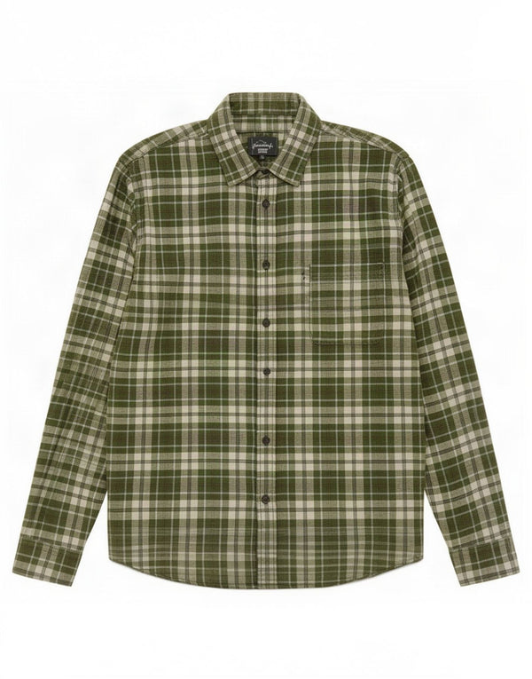 Benetton Chemise Homme Large Vert Plaid Coton