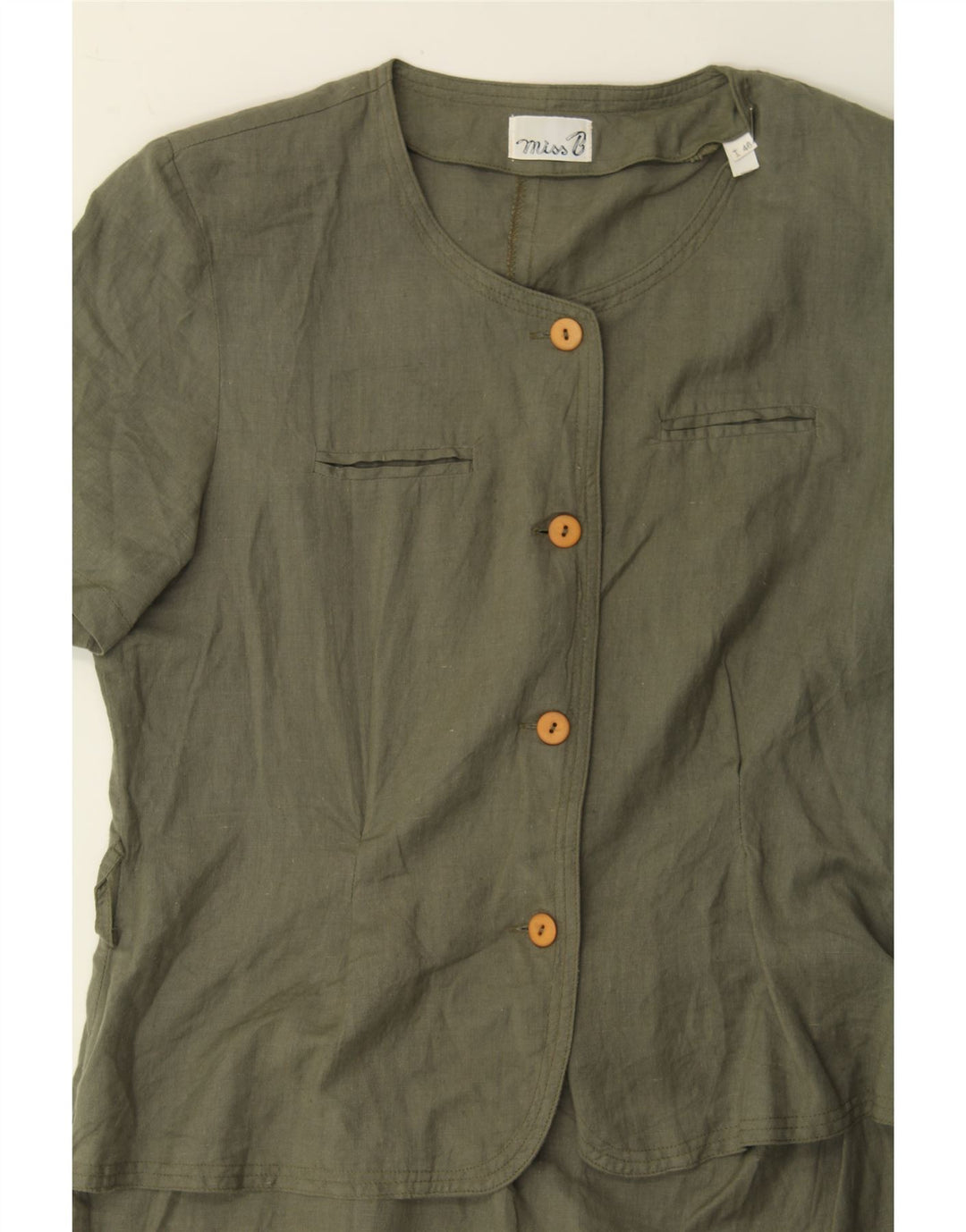 VINTAGE Womens Peplum Dress IT 46 Large Khaki Flax Vintage Vintage and Second-Hand Vintage from Messina Hembry 