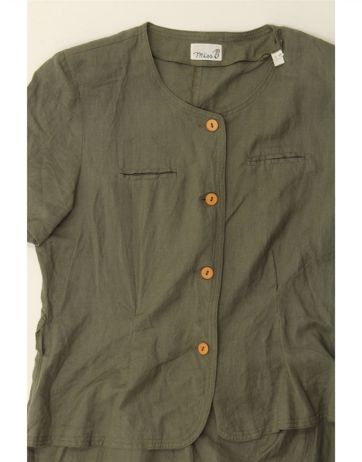 VINTAGE Womens Peplum Dress IT 46 Large Khaki Flax Vintage Vintage and Second-Hand Vintage from Messina Hembry 
