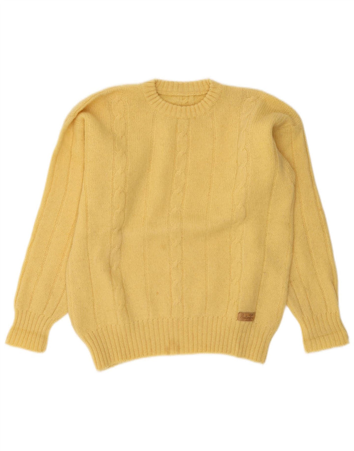 vintage Mens Crew Neck Jumper Pull Jaune Moyen
