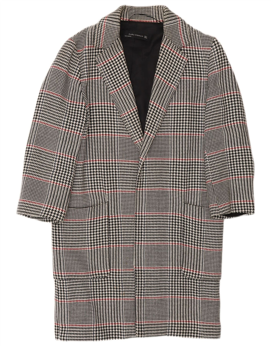 Zara Womens Open Overcoat UK 10 Small Bleu Marine Pied-de-Poule Coton