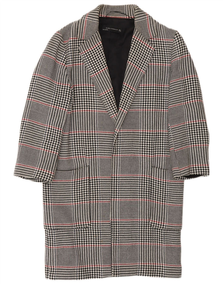 Zara Womens Open Overcoat UK 10 Small Bleu Marine Pied-de-Poule Coton
