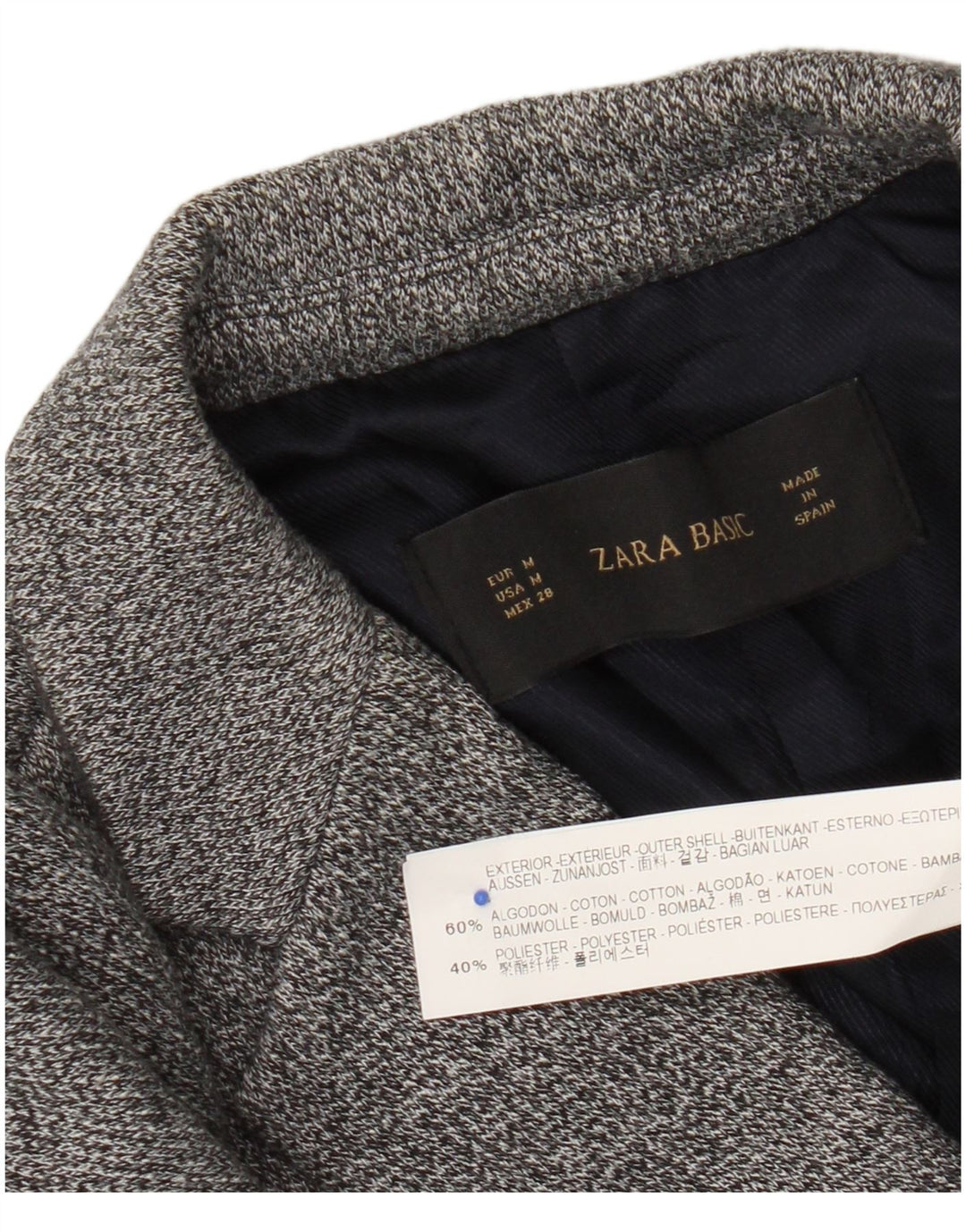 Zara Veste blazer en tricot à 1 bouton pour femme UK 12 Gris moyen en coton moucheté