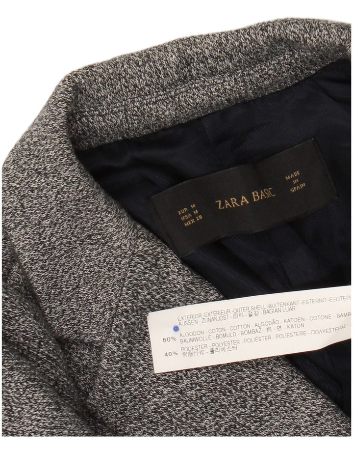 Zara Veste blazer en tricot à 1 bouton pour femme UK 12 Gris moyen en coton moucheté
