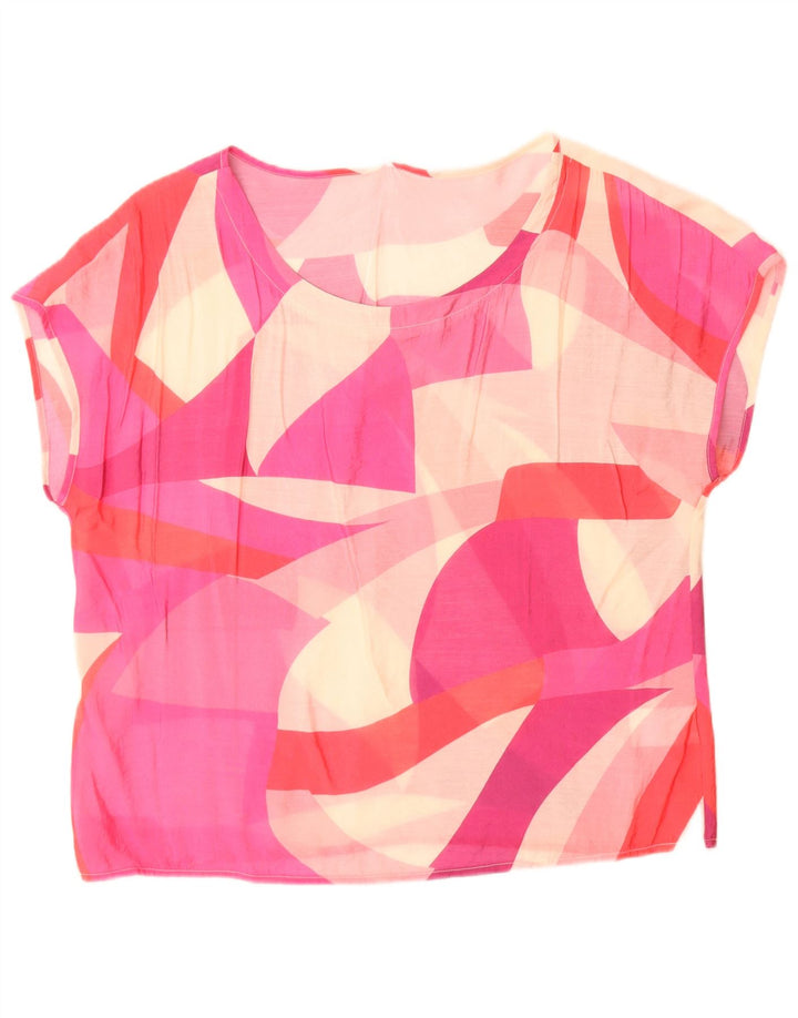 vintage Femmes Voir à travers le chemisier graphique Top UK 14 Colorblock rose moyen