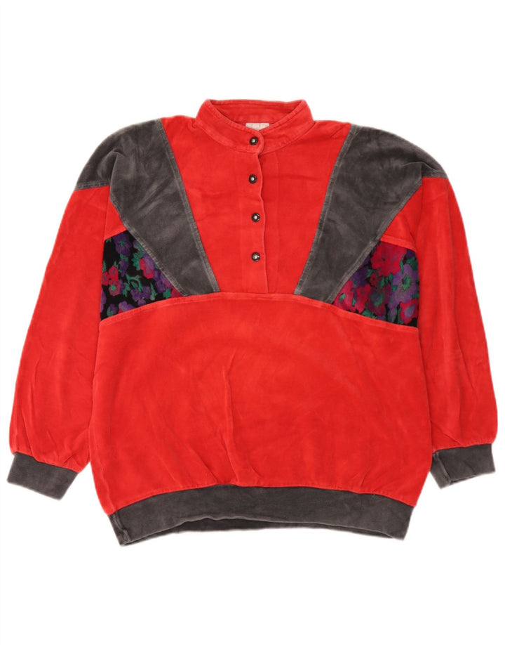 vintage Femme Loose Fit Sweatshirt Jumper EU 38 Medium Red Colourblock