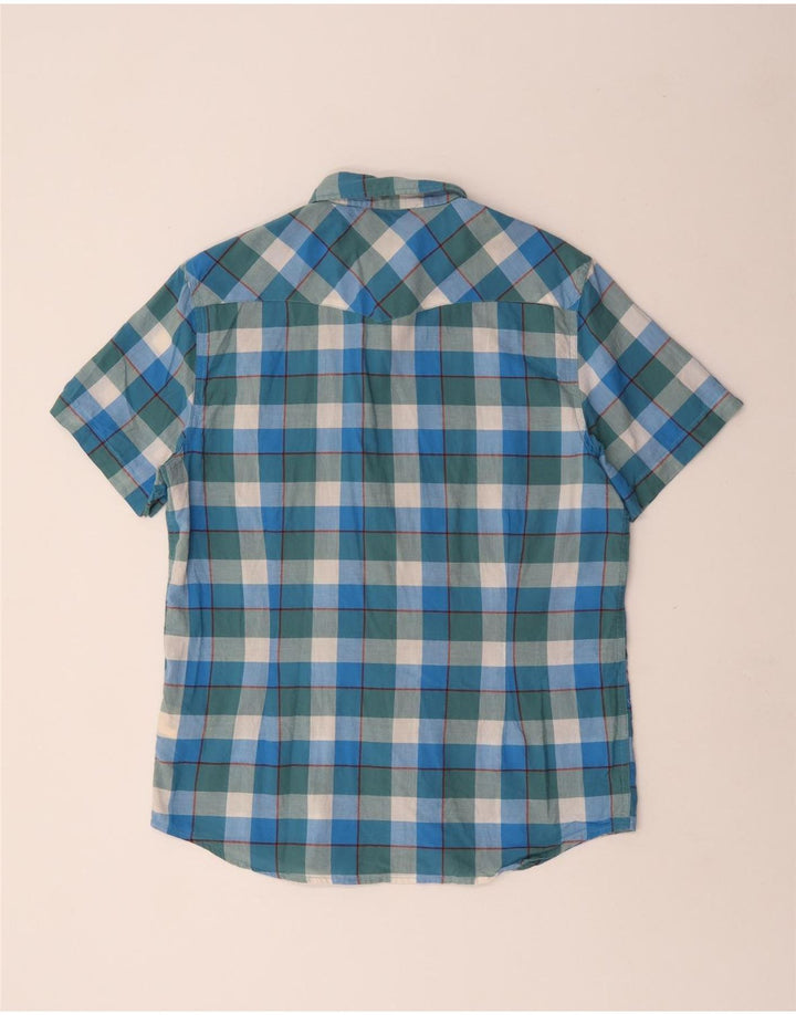 Lee Chemise ajustée à manches courtes pour homme en coton à carreaux bleus