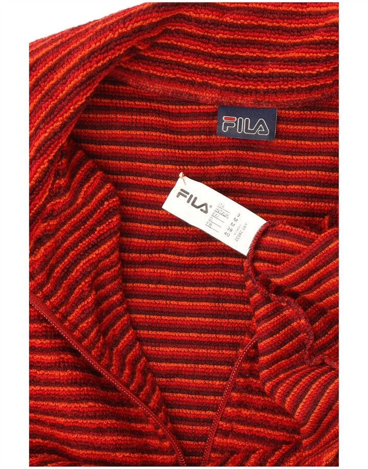 FILA Pull à col zippé pour femme UK 14 Laine rayée rouge moyen