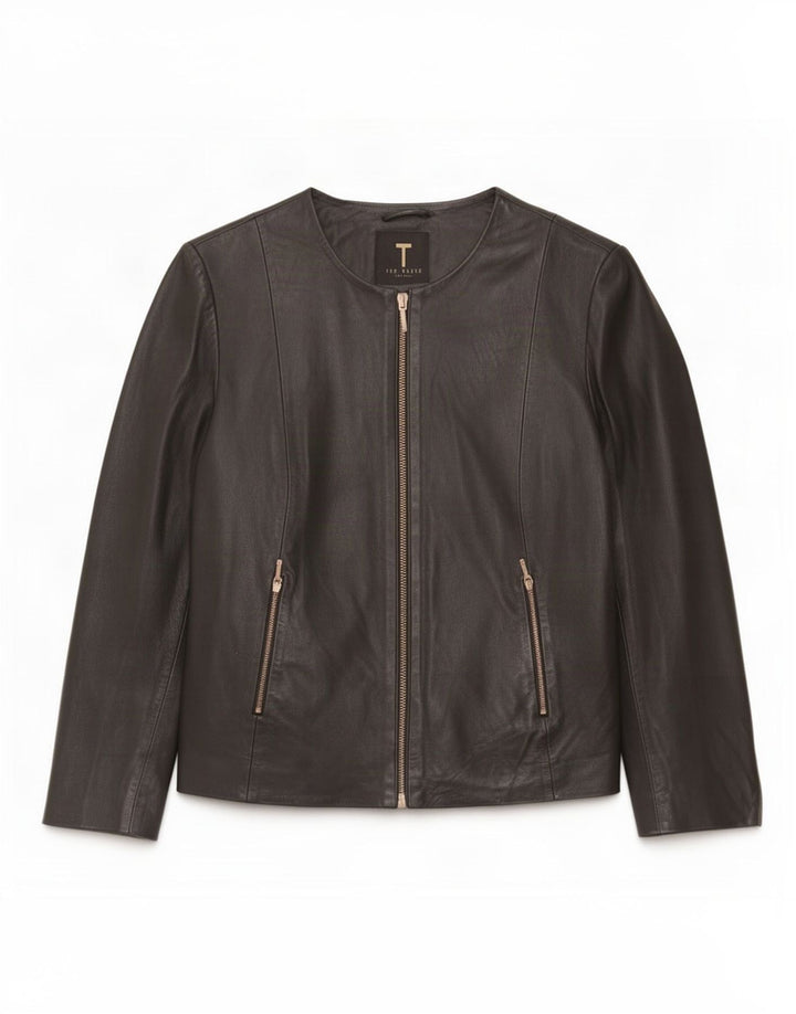 Ted Baker Veste en cuir à manches 3/4 pour femme Taille 3 Noir moyen