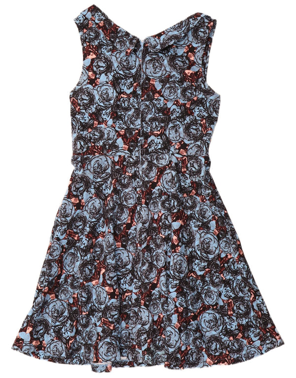 Lindy bop Robe trapèze sans manches pour femme UK 18 XL Bleu Floral Coton