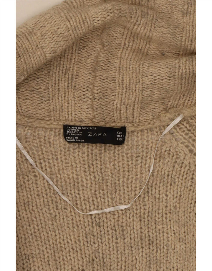 Zara Womens Open Cardigan Sweater UK 10 Petit Nylon Beige