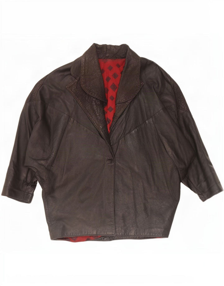 veste en cuir surdimensionnée femme vintage UK 10 Petit Noir