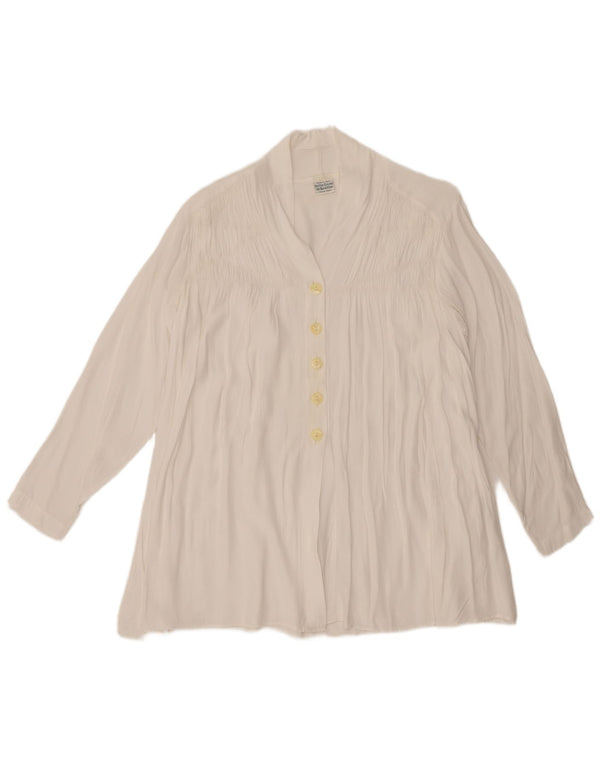 Benetton Chemisier à manches longues pour femme UK 44 Viscose blanc moyen
