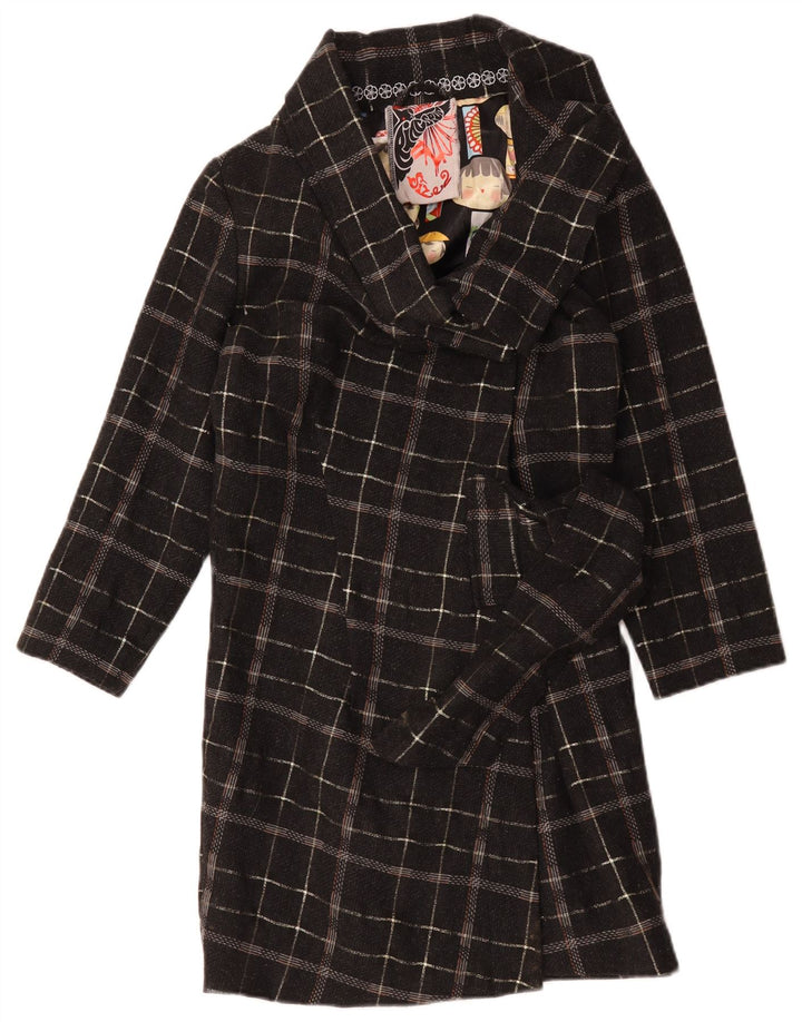vintage Femme Manteau surdimensionné US 2 XS Black Check Wool