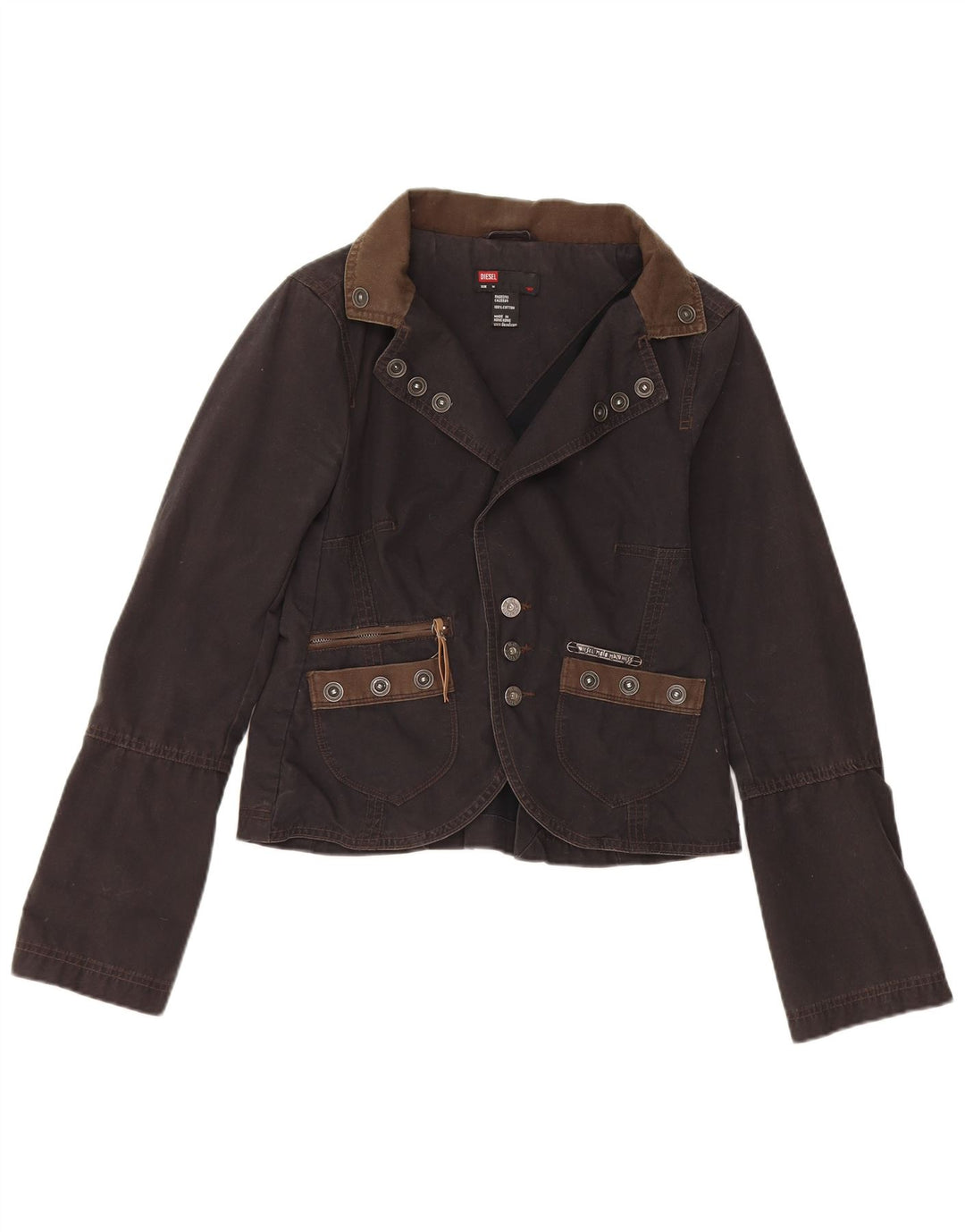 Diesel Veste Blazer 3 Boutons Femme UK 12 Coton Noir Moyen