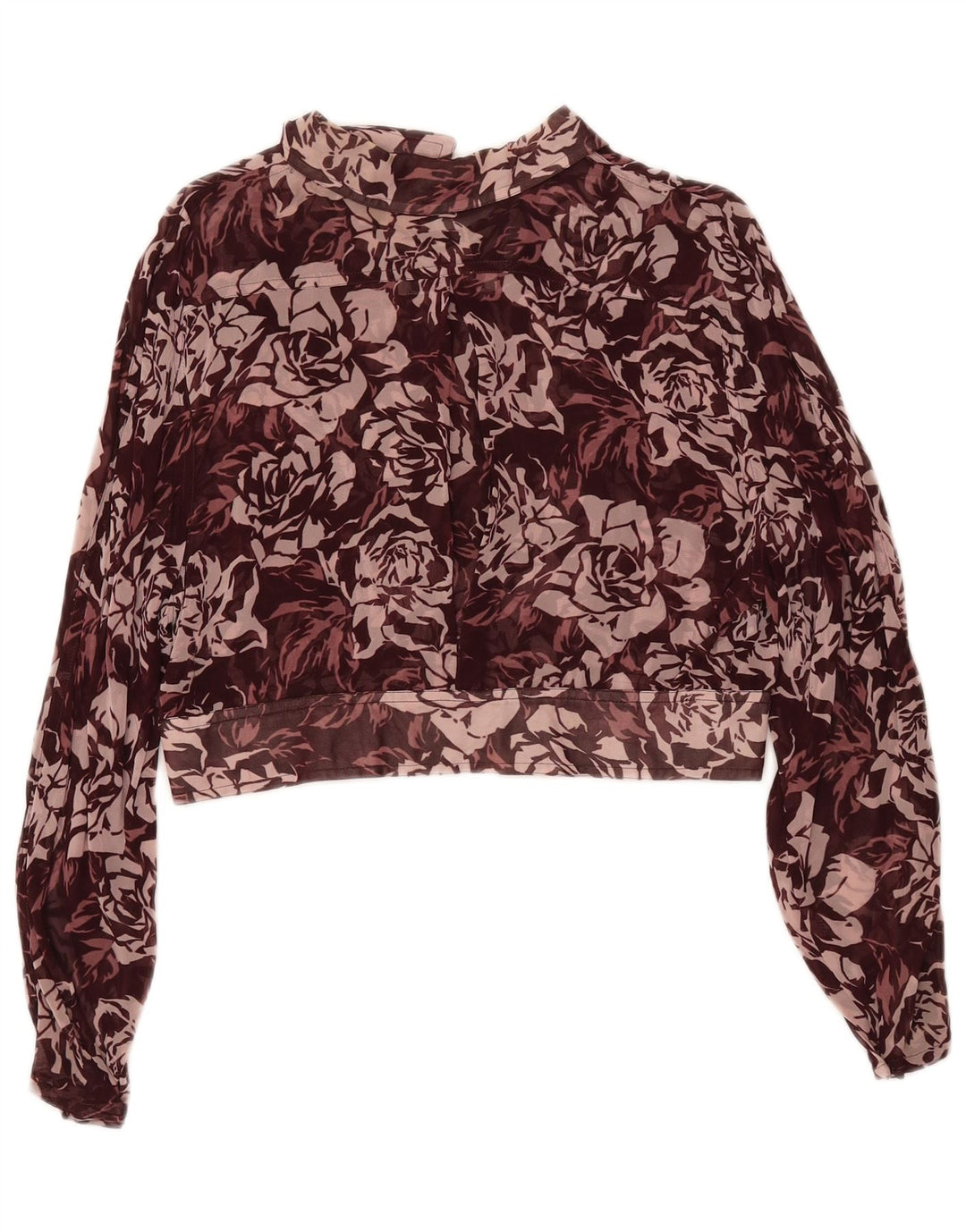 vintage Femmes Crop Shirt Blouse UK 12 Moyen Maroon Floral