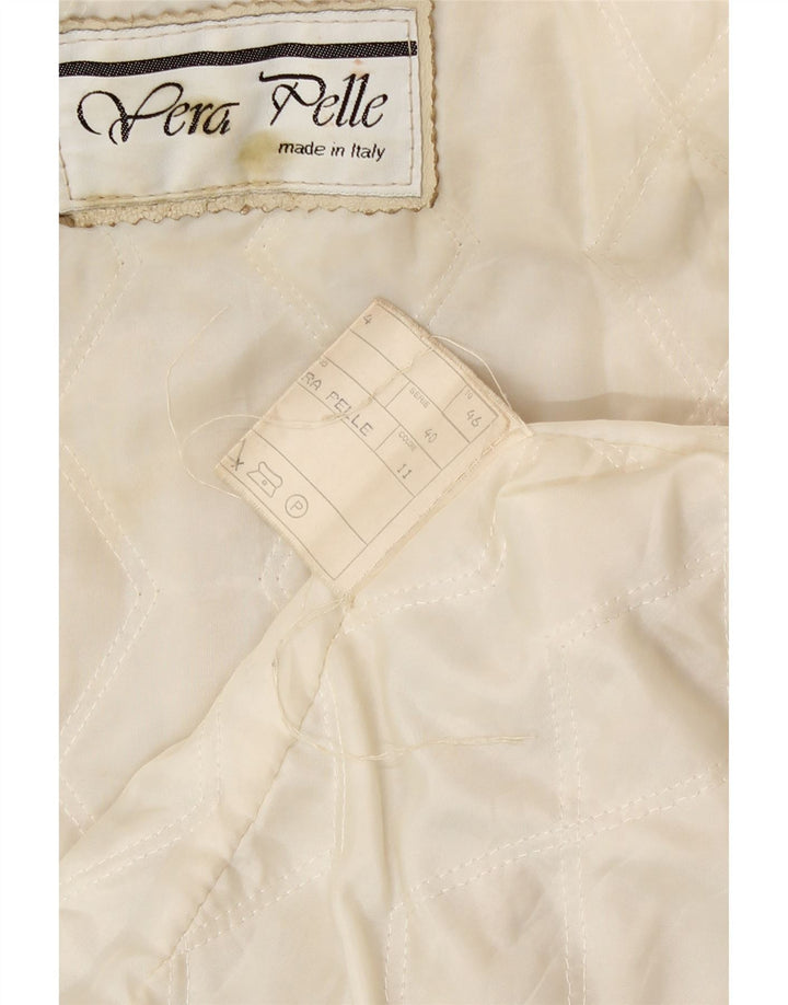 veste en cuir à capuche femme vintage IT 46 Grand cuir beige