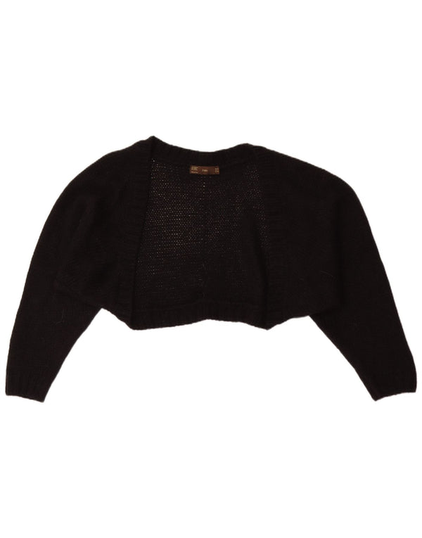 Zara Womens Crop Open Bolero Jumper UK 12 Moyen Noir Acrylique