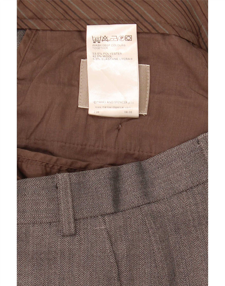 Marks & Spencer Pantalon de Costume Droit Homme W40 L29 Gris Chevrons