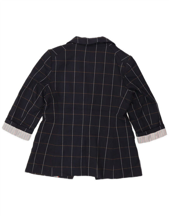 Tommy Hilfiger Womens 1 Button Blazer Jacket US 12 Large Navy Blue Check