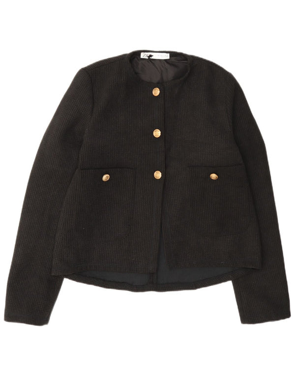 Zara Veste Blazer 3 Boutons Femme UK 10 Petit Noir