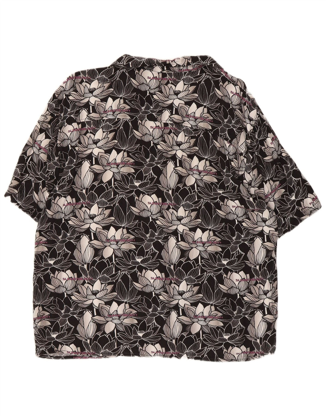 vintage Chemise à manches courtes pour hommes Grand Floral Noir