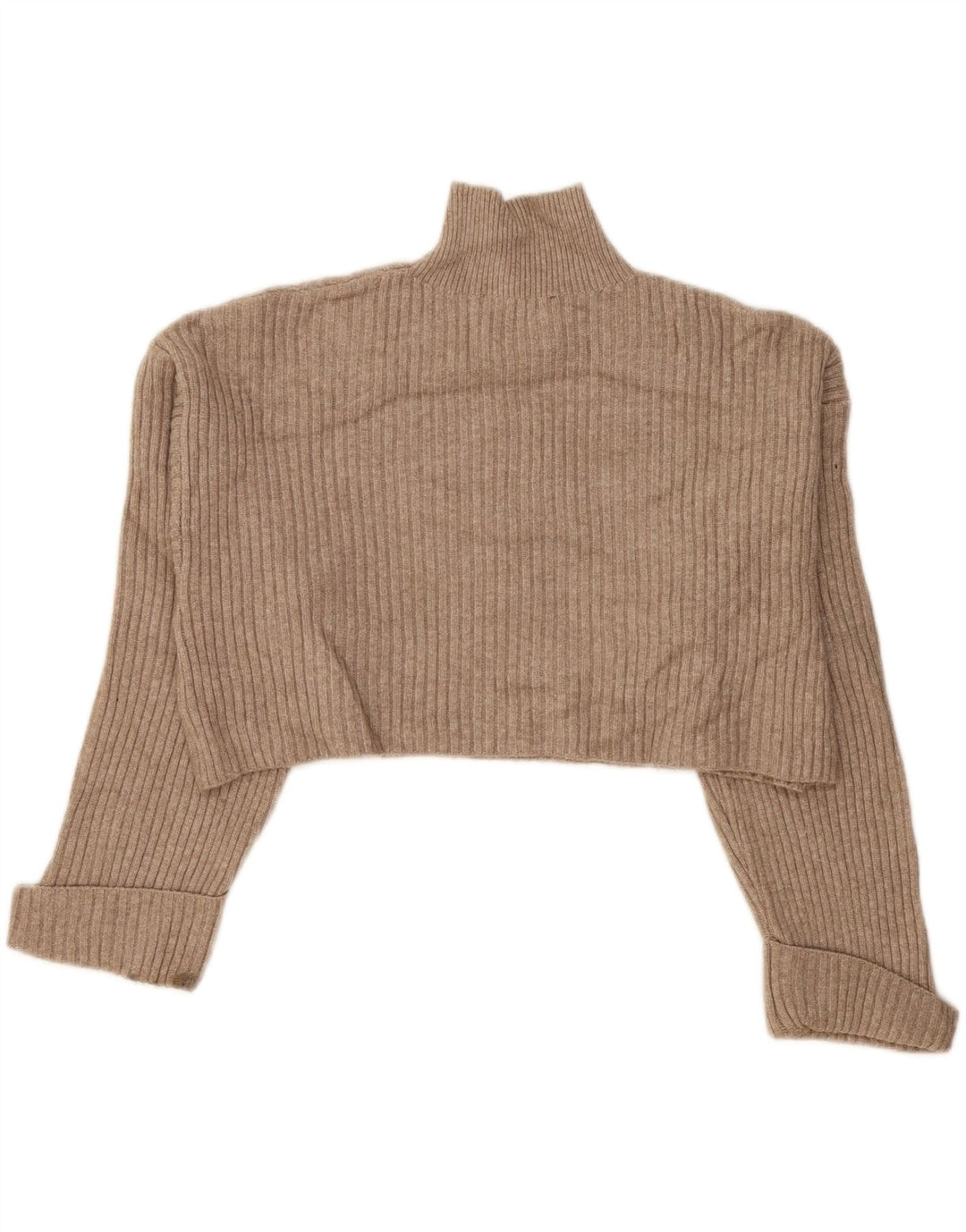 Zara Pull court surdimensionné à col roulé pour femme UK 14 Beige moyen
