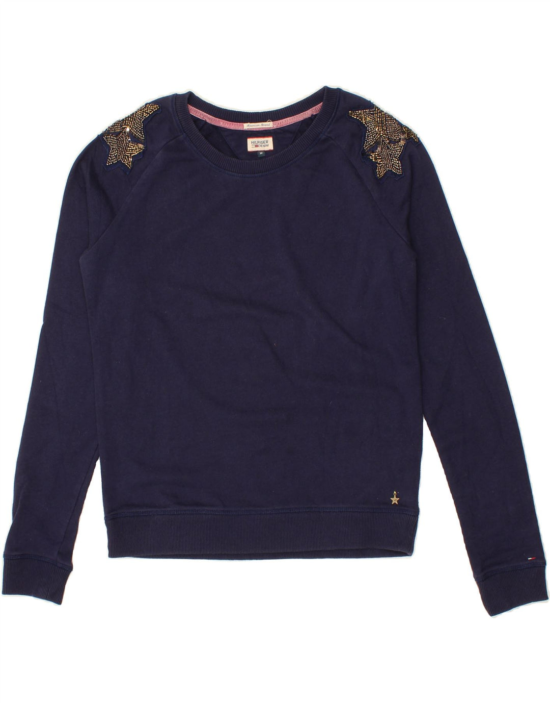TOMMY HILFIGER Womens Graphic Sweatshirt Jumper UK 14 Medium Navy Blue Vintage Tommy Hilfiger and Second-Hand Tommy Hilfiger from Messina Hembry 