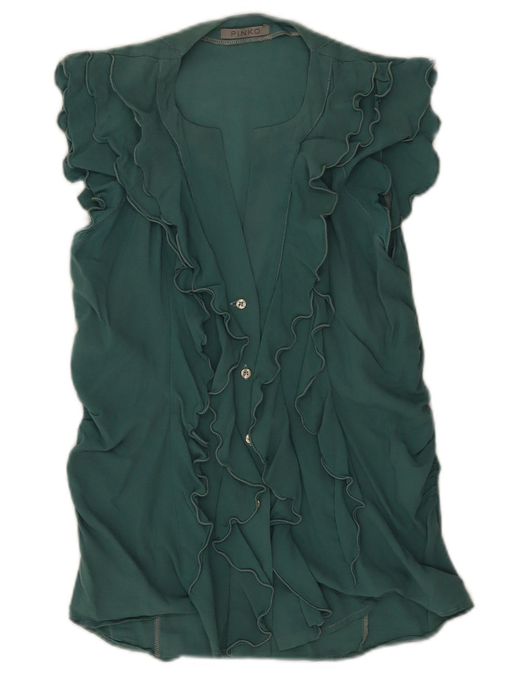Pinko Chemisier à manches courtes et volants sur le devant pour femme Vert moyen UK 12