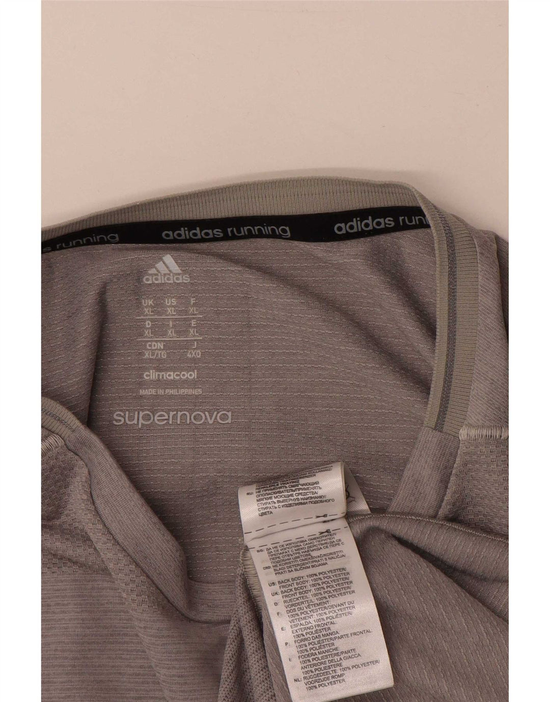 Adidas Hommes Running T-Shirt Top XL Gris Rayé Polyester