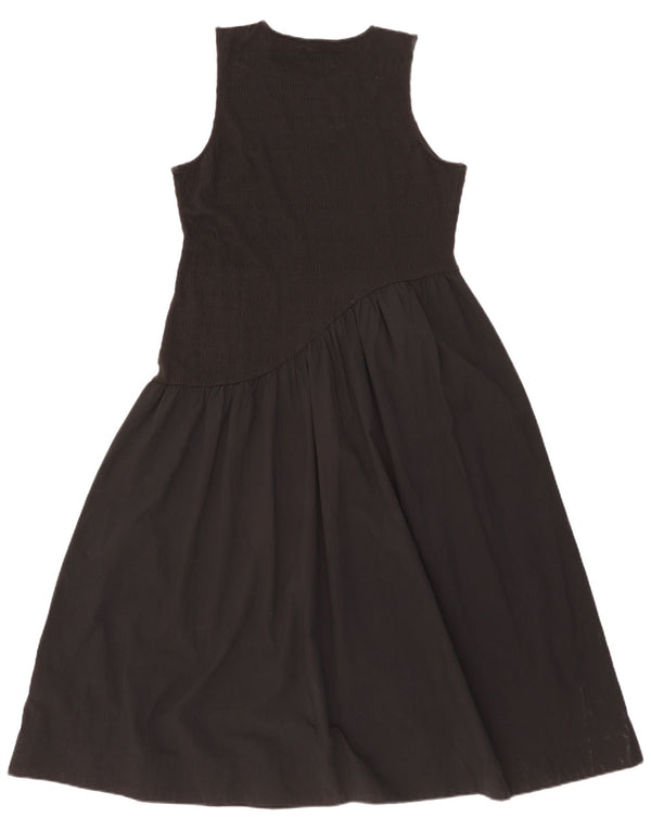 Marks & Spencer Womens Sleeveless A-Line Dress UK 16 Large Black Cotton