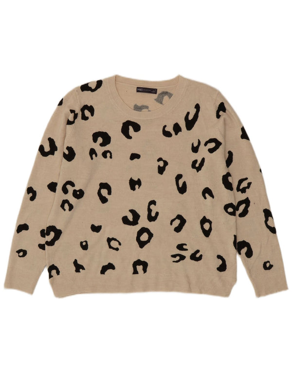 Marks & Spencer Pull ras du cou pour femme UK 18 XL Beige Imprimé animal