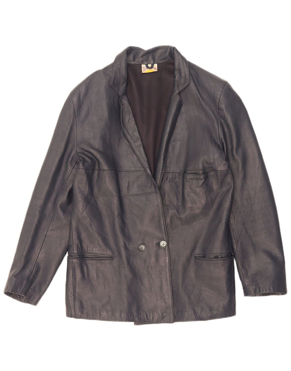 Broadway Veste blazer double boutonnage en cuir pour femme UK 10 Petit Bleu marine