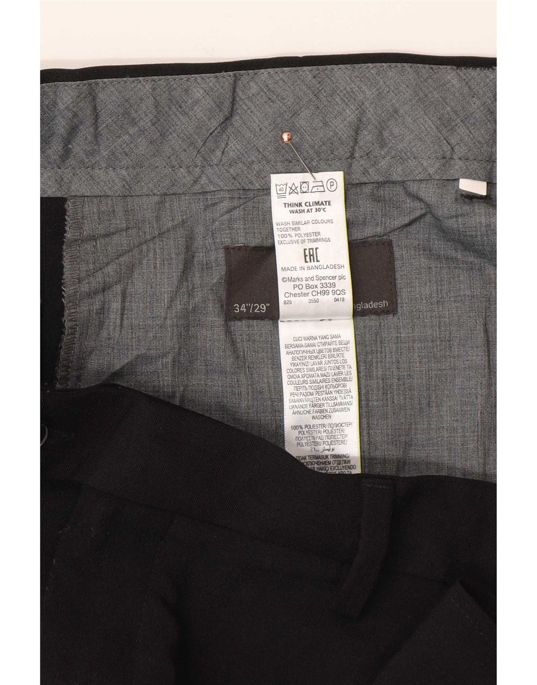 Marks & Spencer Pantalon de Costume Regular Homme W34 L29 Noir Polyester