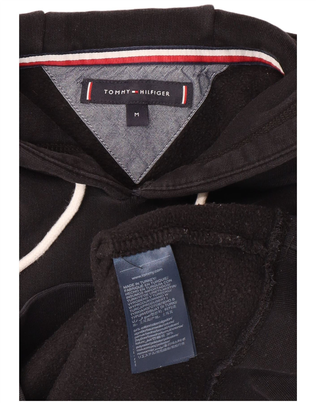 TOMMY HILFIGER Pull à Capuche Graphique Homme Noir Moyen Coton